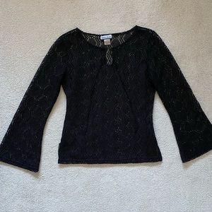 Request (Zellers) Black Crochet Top w/Flared Sleeved & Side Slits - M